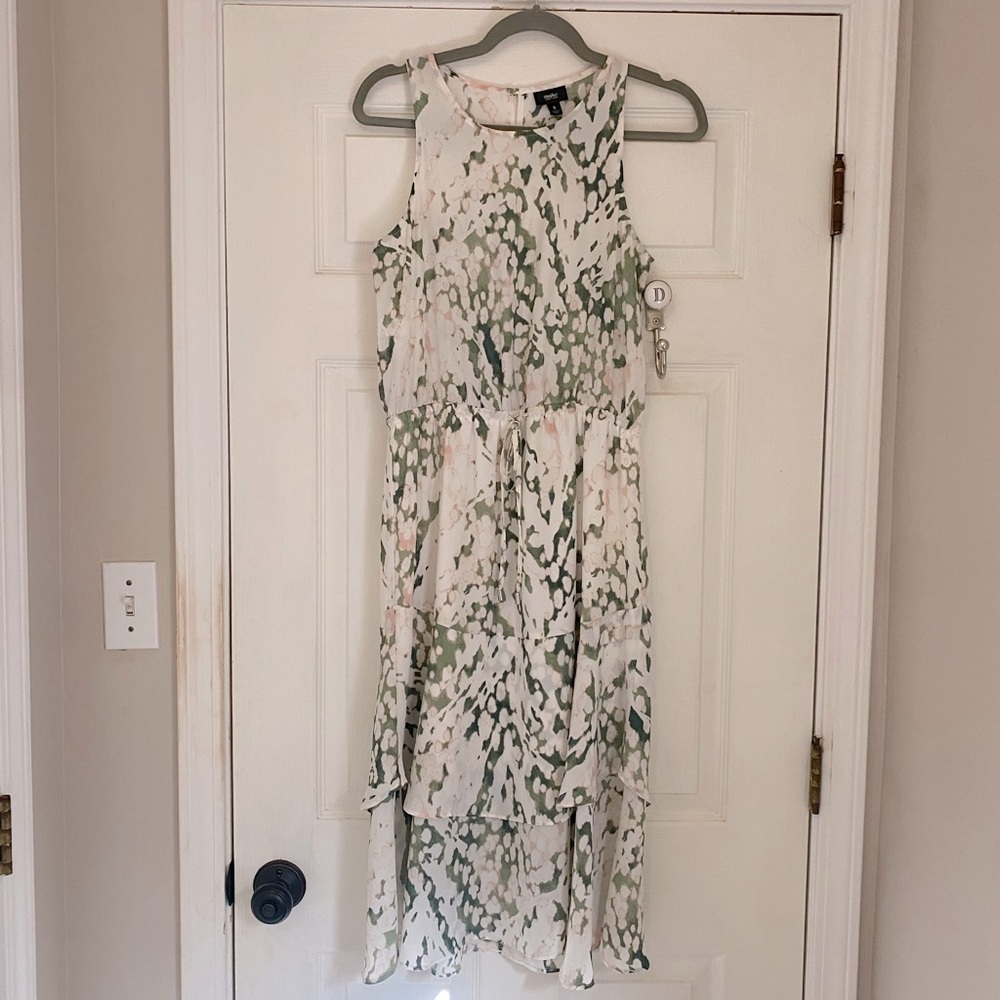 Mossimo Supply Co. White and Sage Green Printed Midi Dress